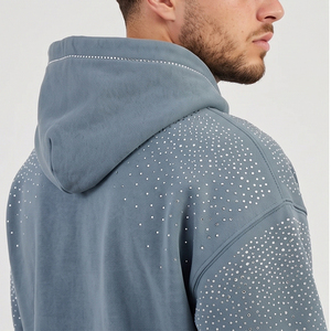 Sudadera con capucha de algodón para hombre, estilo vintage, con pedrería, de peso pesado, al por mayor - Product Image 5