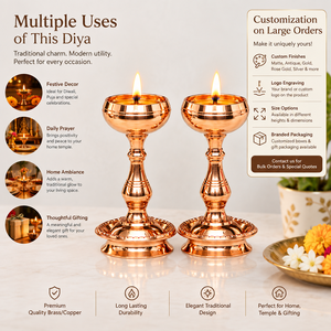 Traditional Pure Copper Diya <b>Lamp</b> Pair Standing Oil <b>Lamp</b> Stand Set for Puja Temple Mandir Home Decor Diwali Deepawali Gift - Product Image 4
