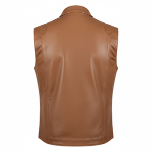 Venta al por mayor OEM: Chalecos y Chaquetas de Cuero Genuino para Hombre, Chaleco de Motociclista Color Bronceado con Múltiples Bolsillos y Cremallera Frontal, Proveedor Mayorista - Product Image 2