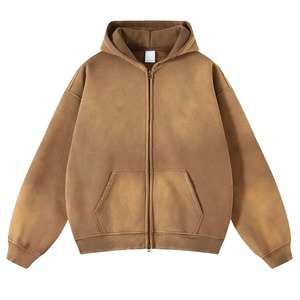 Latest Customized Logo Men Acid Washed Zipper Hoodies OEM Vintage Men's Pullover Hoodie Blank 500 GSM Fleece Plain Dyed Winter - Product Image 1