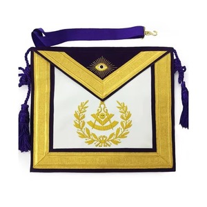 Delantal de Mago de la Francmasonería Azul con Emblema de Corona Bordado a Mano en Oro y Púrpura y Cinturón Extensible Ajustable MAP-0082 - Product Image 1