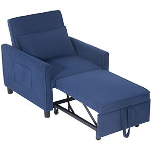 3-in-1 Convertible Blue Sofa Bed Pull Out Sleeper Chair with Adjustable <b>Backrest</b> and Pillow Pockets - Product Image 1