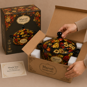 Casserole en émail noir à motifs floraux Marvel Handicrafts avec couvercle, pot de service haut de gamme avec poignées latérales, vaisselle décorative pour la cuisine et la table - Product Image 4