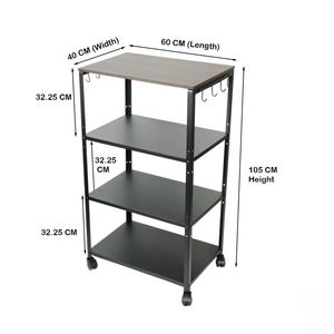 4 Tier Metal Microwave Stand with Wheels | Kitchen Oven Rack with <b>Hooks</b> Multipurpose Storage <b>Shelf</b> for OTG & Appliances - Product Image 3