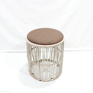 Comehome Eco-Friendly Minimalist Iron Plastic Rope <b>Wood</b> <b>Round</b> <b>Coffee</b> <b>Table</b> Handwoven Grey Cushioned Top - Product Image 5