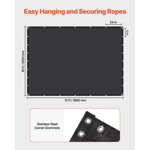 Voile d'ombrage 140 GSM 90% anti-UV 10 x 12 pieds pour pergola avec œillets en acier inoxydable – Voiles et filets d'ombrage, écran d'intimité pour auvent - Product Image 4