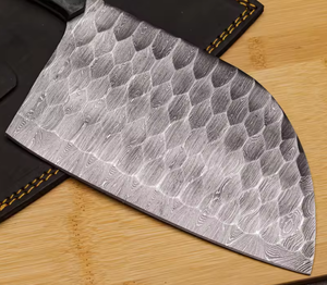 Couteau à viande LEGACY BLADES en acier Damas avec manche en bois et étui en cuir, lame forgée de style japonais, ambidextre - Product Image 5