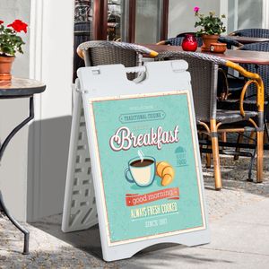 Insegna a sandwich 22x28 a forma di A, resistente alle intemperie, in PVC bianco e metallo, per uso interno ed esterno, cornice impermeabile per poster - Product Image 2