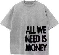 T-shirt en coton à manches courtes surdimensionné pour homme, col rond, imprimé, style jersey, avec la phrase « All We Need Is Money »