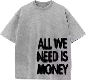 T-shirt en coton à manches courtes surdimensionné pour homme, col rond, imprimé, style jersey, avec la phrase « All We Need Is Money » - Product Image 2