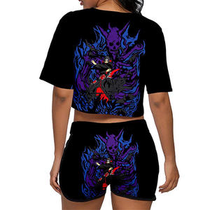 Conjunto de Camiseta y Pantalones Cortos para Mujer, Estilo Urbano Moderno, Casual, Top de Manga Corta y Pantalones Cortos de Corte Holgado con Estampado, Dos Piezas 2026 - Product Image 2