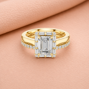 Luxury Emerald Cut <b>Diamond</b> Bridal <b>Ring</b> Set with Hidden Halo Double Band Engagement <b>Ring</b> in Gold Silver Rose Gold - Product Image 2
