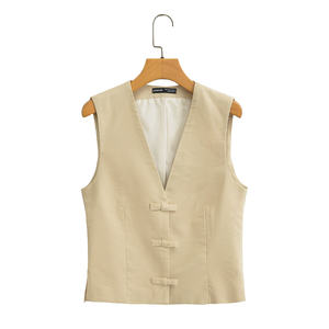 Gilets et vestes décontractées pour femmes, couleur kaki, col en V, boutonnées, respirantes, sans manches, avec poches à rabat – Grande Vente - Product Image 1