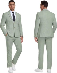Costumes en lin pour hommes, coupe slim, revers pointus, simple boutonnage, grandes tailles, style chic décontracté, pour marié, mariage, smoking, blazer et pantalon - Product Image 3