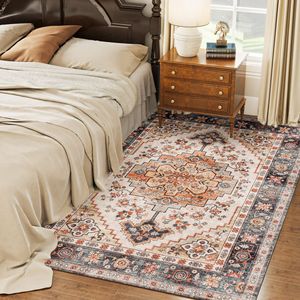 Tappeto Lavabile in Lavatrice 5x7 Antiscivolo con Stampa Boho e Motivo a Medaglione, Colore Marrone Fulvo per Soggiorno e Camera da Letto - Product Image 2