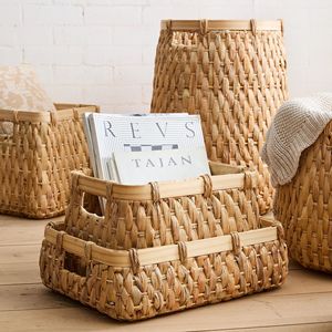 Woven Water Hyacinth Tall Basket Cylinder Laundry Storage <b>Bin</b> Handmade Eco Friendly Sustainable Wholesale Bulk OEM Supplier Home - Product Image 5