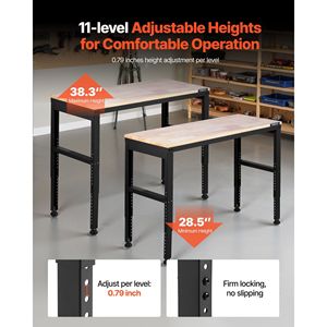 Banco de Trabajo Ajustable de 48 x 20 Pulgadas, Capacidad de 2000 Libras, Resistente, Ajuste de Altura de 28.5 a 38.3 Pulgadas, Mesa de Trabajo para Garaje - Product Image 3