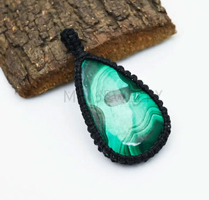 Wholesale Handmade Malachite Crystal Macrame Pendant Black Cord Green Banded Stone Adjustable <b>Boho</b> <b>Necklace</b> Natural Healing - Product Image 1