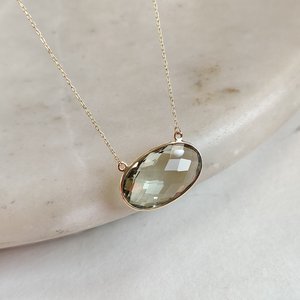 Pendentif en or 14 carats avec améthyste verte naturelle, coupe ovale, 13x21mm, bijoux en pierres précieuses à la mode pour femmes, pendentif élégant en or et améthyste verte - Product Image 1
