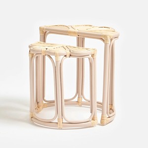 Versatile Pink Rattan <b>Nesting</b> Side Tables Handmade Natural Wicker Kid Room Furniture Tropical Design Durable Room - Product Image 1