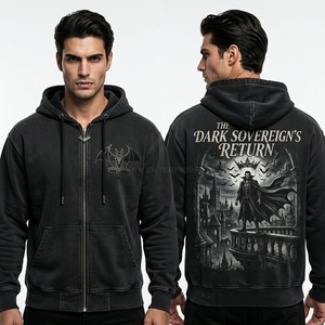 Custom Black Heavyweight Zip Up Hoodie Rhinestone Detail Streetwear Graphic Print Hooded Sweatshirt Vintage Wash Luxury Hoodie - Product Image 1