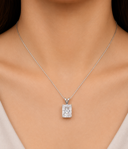 Radiant Cut Diamond White <b>Gold</b> <b>Pendant</b> Necklace Elegant Minimal Luxury Design with Modern Twist Setting Bridal Gift Jewelry - Product Image 1