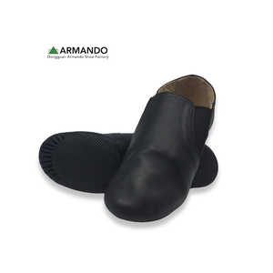 Chaussures de danse jazz pour adultes, prêtes à être expédiées, en cuir, à enfiler, semelle fendue, talon bas, pour la pratique, avec côtés élastiques, couleur chair - Product Image 5