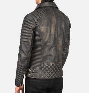 <b>Men's</b> Genuine Leather Moto <b>Jacket</b> Slim Fit Mandarin Collar Quilted Back Zipper Closure Breathable Color Blocking 300g <b>Summer</b> - Product Image 3