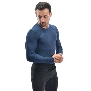 Camiseta de compresión de manga larga para hombre, cuello redondo, secado rápido, ajuste muscular, capa base, etiqueta privada personalizada, proveedor mayorista - Product Image 1