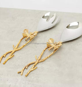 High Quality Salad <b>Serving</b> <b>Spoon</b> and Fork with Leaf Applique Handle Salad Tool - Product Image 2