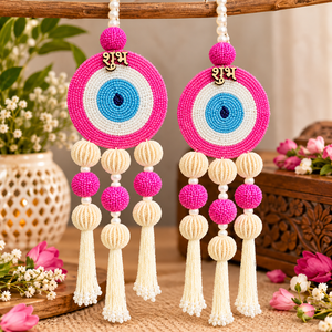 Handmade Shubh Labh Evil Eye Pom Pom Hanging, Indian Door <b>Wall</b> Decor, Tassel Decoration for Home, Wedding, Haldi & Mehendi - Product Image 4