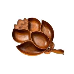Bandeja de servir larga de madera con múltiples compartimentos, plato rectangular de madera dividido para frutos secos, tazón para aperitivos con asa - Product Image 5