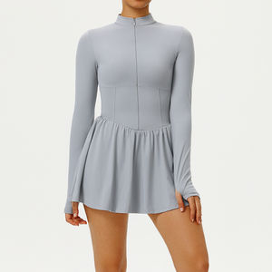 Vestido de tenis personalizado para mujer, manga larga, cuello simulado, corte en A, con pantalones cortos incorporados, sublimado, fabricante OEM - Product Image 1