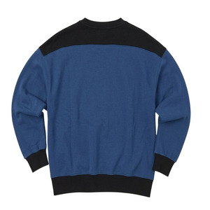 Sweat-shirt épais pour homme avec empiècement contrastant noir, épaules tombantes, ourlet côtelé contrastant et col rond - Product Image 2