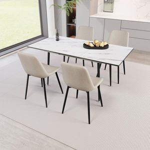 Juego de Mesa y Sillas de Comedor Modernas Extensibles de MDF de 47 y 63 Pulgadas, Blancas y Beige, para 2-6 Personas, Colección de Muebles Elegantes para Comedor - Product Image 4