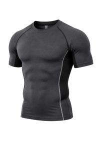 T-shirt de compression à manches courtes gris foncé pour homme, séchage rapide, coupe ajustée, col rond, tricoté, sportif, pour l'entraînement et la gym - Product Image 6