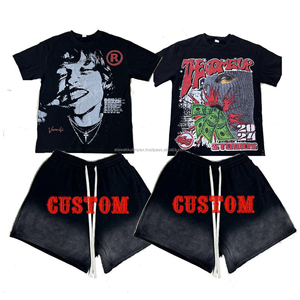 New Customizable Breathable Summer T-Shirt Shorts <b>Set</b> Crew Neck Seamless Fusing Heat-Transfer Printed Men's Casual Bes Satin - Product Image 1