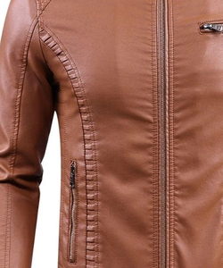 2026 <b>Men's</b> Fitted PU Safari <b>Jacket</b> Brown <b>Waterproof</b> High Quality Fashion - Product Image 5