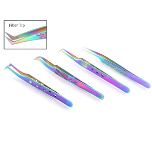 Pinzas profesionales para extensión de pestañas, suministro personalizado de pestañas, pinzas de punta de fibra con agarre de diamante de acero inoxidable - Product Image 4
