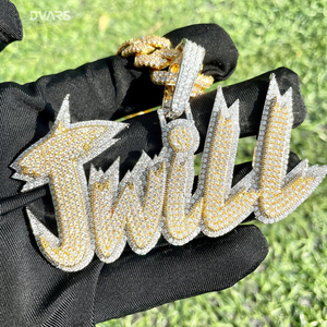 Colgante de Letra Personalizable de Moissanita Hecho a Mano, Colgante de Nombre Bicolor con Incrustaciones, Lujoso Estilo Hip Hop, Plata de Ley 925 Certificada - Product Image 6