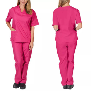 Women's Medical Scrubs Set V-Neck Short Sleeve <b>Top</b> Drawstring Pants Nurse Uniform Multi-Color Clinic Hospital Workwear Wholesale - Product Image 4