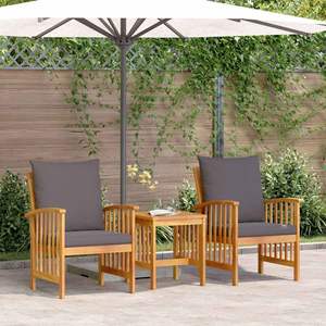 Ensemble de canapés de jardin 3 pièces en bois d'acacia massif marron avec coussins - Product Image 1
