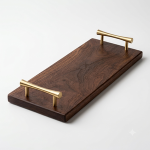 Modern <b>Wooden</b> <b>Serving</b> <b>Platter</b> Rectangular Wood Food Tray with Gold Metal Handles Decorative Ottoman Tray for Hotel Restaurant - Product Image 1