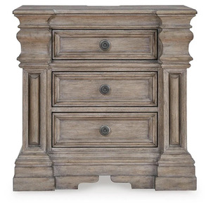 Signature Design by Ashley Blairhurst 3 drawer nightstand featuring a light grayish brown finish and classic style column detail - Product Image 2
