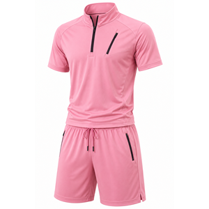 Grace Collection Men's Sporty Streetwear Hooded Quarter-Zip Short Sleeve Top Shorts Set Quick Dry Fleece Winter Solid Color 100% - Product Image 5