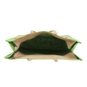 Custom Green Natural Jute <b>Tote</b> <b>Bag</b> <b>with</b> Beige Rope Handles Two-Tone Eco-Friendly Shopping <b>Bag</b> Top <b>Zip</b> Closure Groceries Gift <b>Bag</b> - Product Image 5