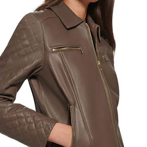 Veste en cuir classique pour femme avec col, fermeture éclair, doublure intérieure chaude, veste tendance pour le streetwear, décontractée et pour le marché d'exportation - Product Image 6