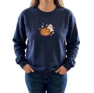 <b>Halloween</b> Embroidered 100% Cotton <b>Sweatshirt</b> Pullover Crew Neck Fleece Unisex Winter Front Logo Autumn Wear - Product Image 4