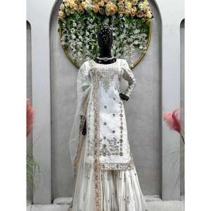 ชุดปาร์ตี้ใส่ด้านบนล่างและชุด dupatta ขนาด XL พร้อมด้ายและลำดับทำงานเพื่อให้ดูมีสไตล์ - Product Image 4