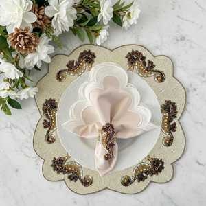 แผ่นรองจานประดับลูกปัดทำมือสุดหรู 'ม้าน้ำ' งานปัก - Product Image 4